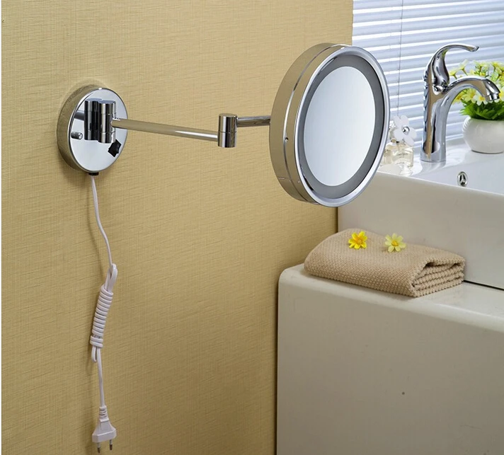 Popular Brass Lighted Makeup Mirror-Buy Cheap Brass Lighted Makeup Chrome Wall Mounted 8 inch Brass one side 3X Magnifying Mirror LED Light Folding Makeup Mirror - Popular Brass Lighted Makeup Mirror-Buy Cheap Brass Lighted Makeup