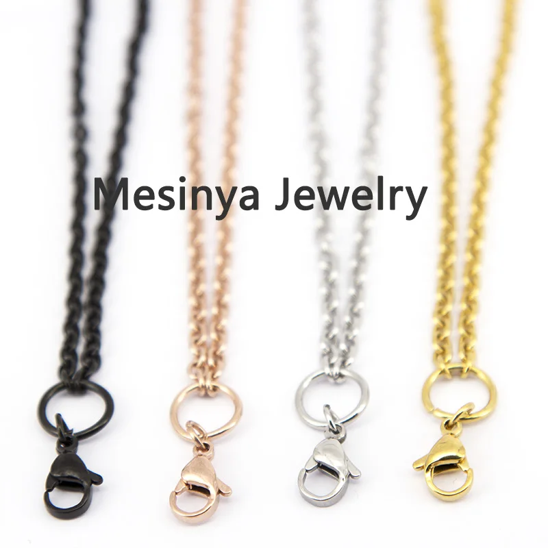 

10PCS Mesinya 24'' 4 Colors 0.8mm Wire 3mm Stainless Steel Flat Cable Chain For Custom Floating Charms Lanyard Glass Locket Nec