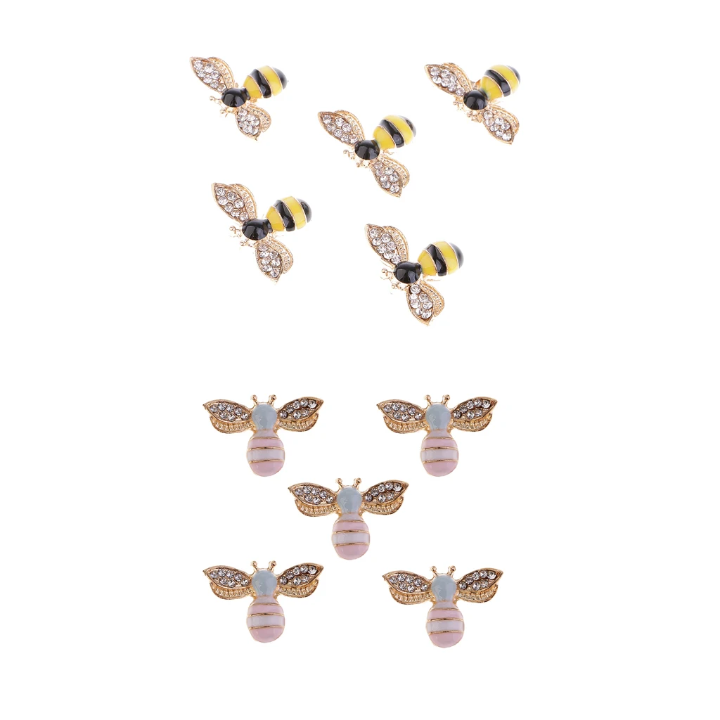10Pcs Mixed Allloy Bee Craft Rhinestone Flatback Buttons Scrapbooking Embellishments for DIY Phone Case Decorations