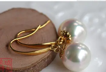 

new10-11mm natural Australian south sea white pearl earring14k