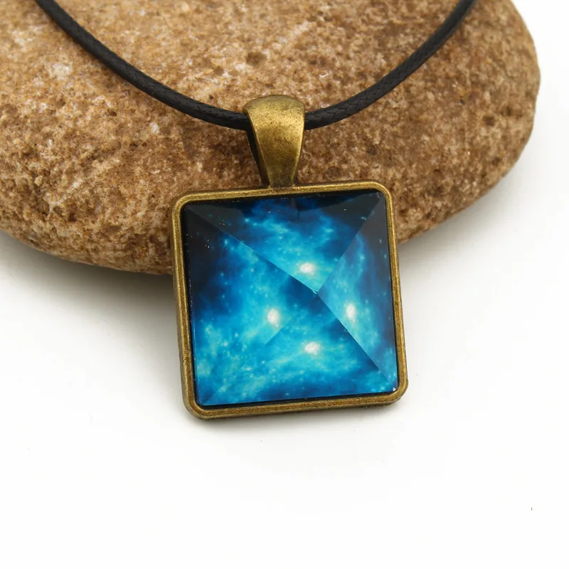 

Unique Square Triangle Crystal Pendant Necklaces Female Blue Galaxy Rope Chain Necklace Women Jewelry Statement Girl Gift