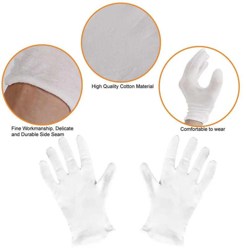 6 Pairs Cotton Working Safety Gloves Reusable Thin Dry Hand Moisturizing Cosmetic Eczema Hand Spa Coin Jewelry Inspection Gloves