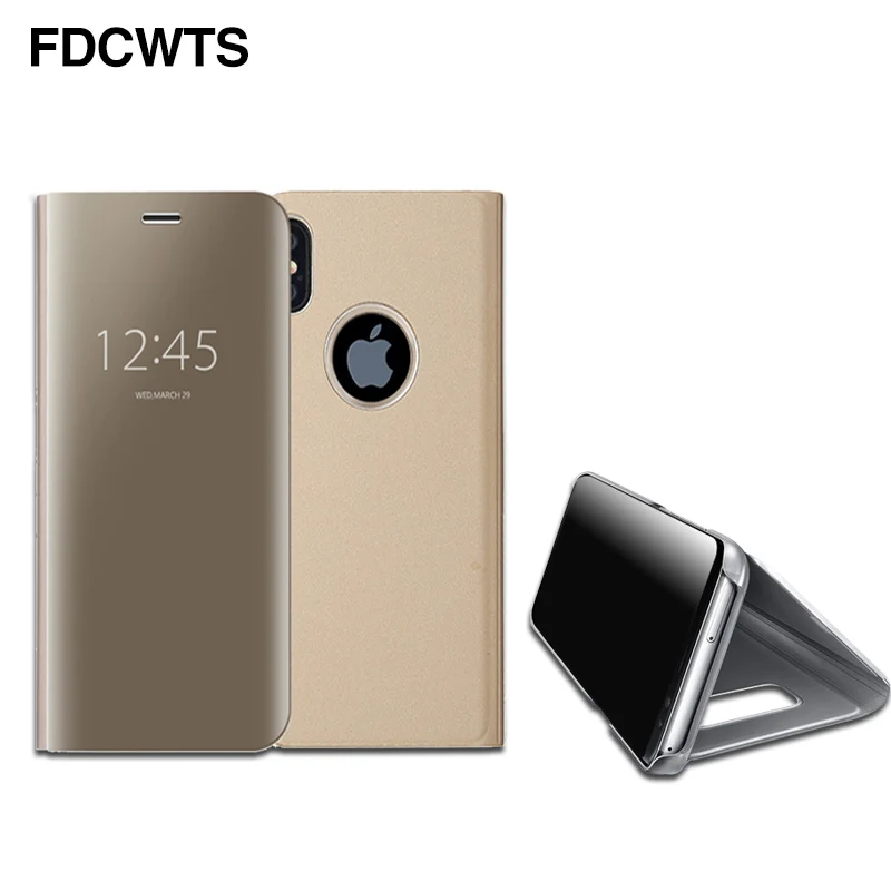 

FDCWTS Flip Cover Leather Case For Apple For iPhone 7 Plus X For iPhone 6 6S Plus 8Luxury Clear View Phone Case Bag Mirror Cover
