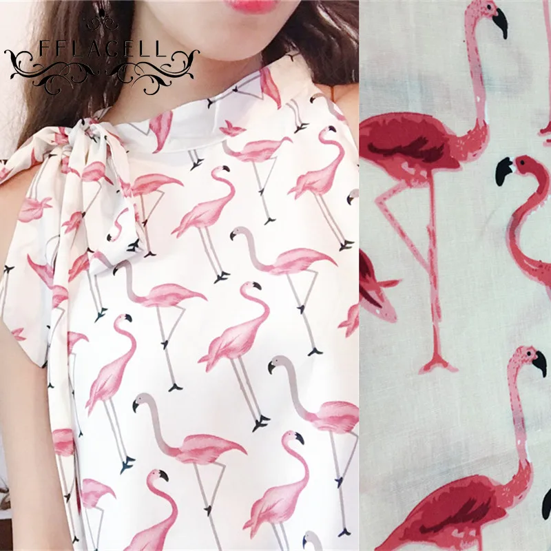 

FFLACELL 1 meter Light Orange Small Vintage Clothing Red Flamingo Poplin Satin Patchwork Cotton Fabric For Sewing Design Tissus