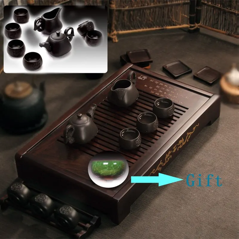 Chinese luxury yixing zisha tea set heat insulation solid wood tea tray