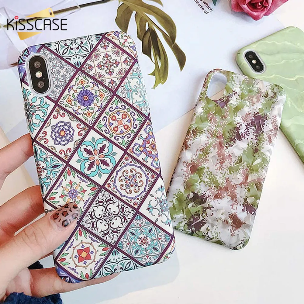 

KISSCASE Folk-Custom Patterned Case For iPhone X XR XS XS Max Luminous Back Case For iPhone 7 8 6S 6 Plus 5S 5 SE Funda Coque