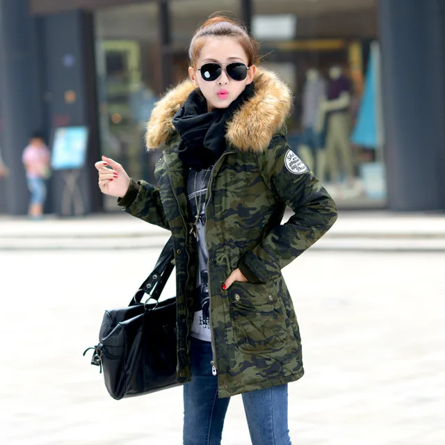 Para mujer verde del ejército chaqueta gruesa abajo de camuflaje cuello de de mapache para mujeres barato abrigo de invierno más tamaño M XXXXL|jackets|jacket hikingparka men - AliExpress