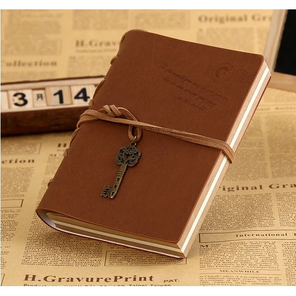 

Vintage Magic and Key Chain Retro PU Leather Travel Diary Notebook Travel Memo Book Coffee