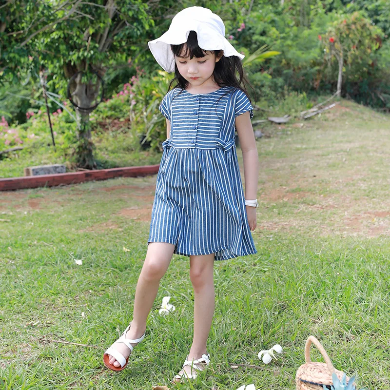 

New 2019 Baby Summer Dress Girls Dresses Navy Style Baby Princess Dress Striped Fresh Bow Infant Kids Dress Casual,#5151