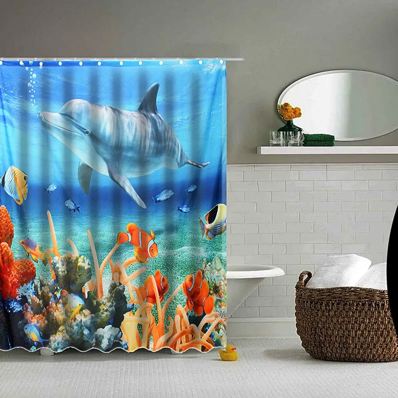 Buy Hot Sale 180*180CM 3D Dolphin Sea Fish PEVA Waterproof Shower Curtain