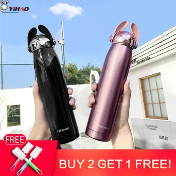 

YiHAO Hot Sale Double Wall Thermos Bottle Stainless Steel Vacuum Flasks 320ml Cute Dog Ear Thermal Coffee Tea Milk Travel Mug
