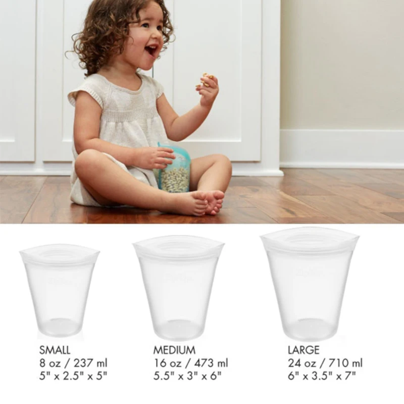 

3 Pcs Silicone Food Storage Containers Zip Top Leakproof Containers Reusable Stand Up Zip Shut Bag Cup DROP SHIPPING