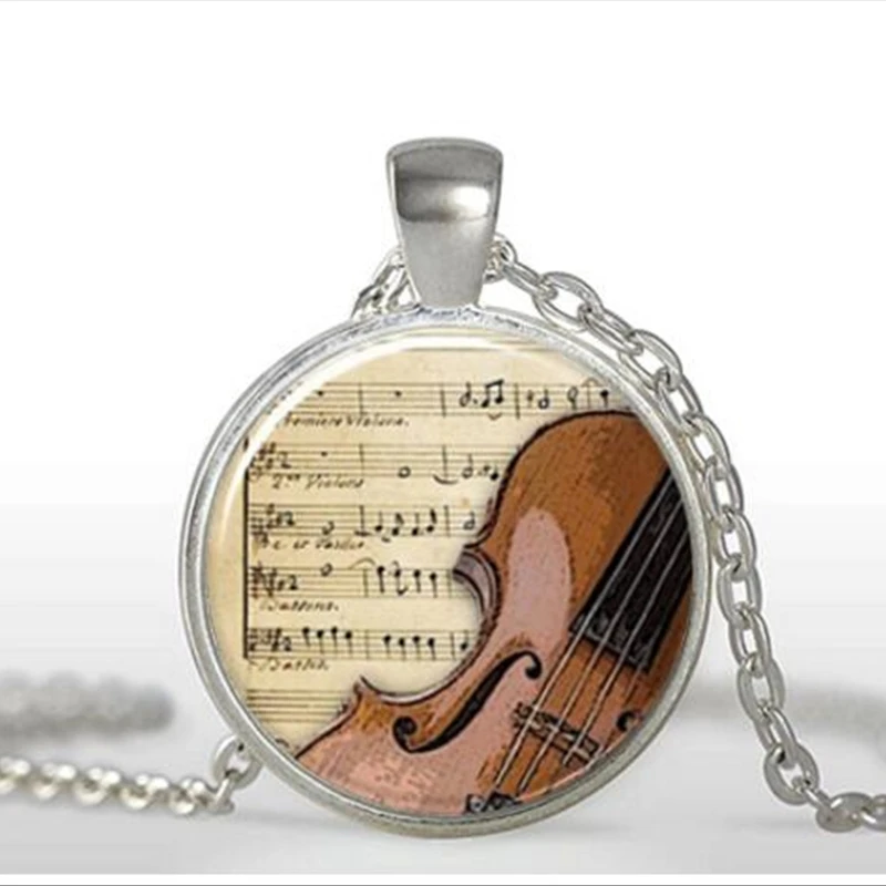 

New sale Violin Necklace Musical Instrument Jewelry Glass cabochon Necklace Violin pendant at birthday gift to girl A-088-1 HZ1