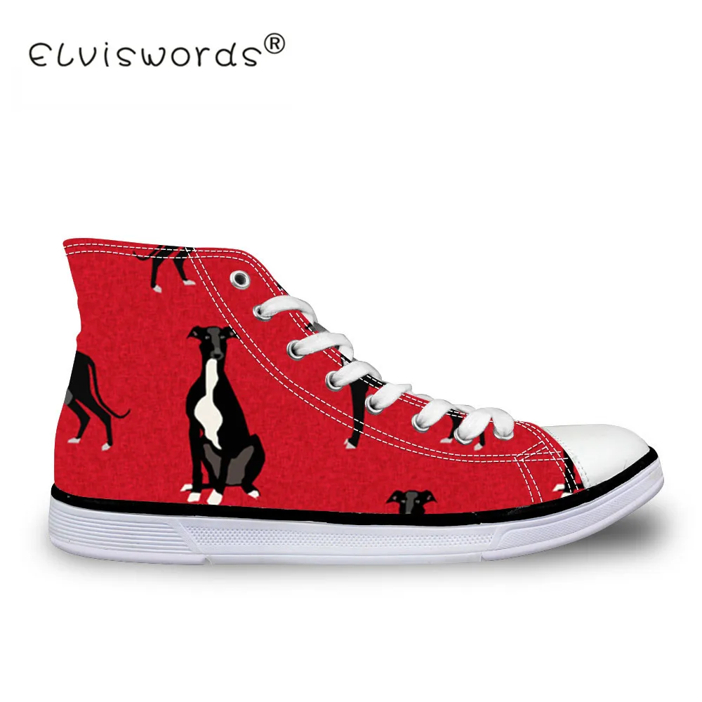 

ELVISWORDS greyhound black pet Printing Canvas Shoe Women Fashion Flats Female Vulcanize Shoes for Teenager Girls Sneaker Zapato