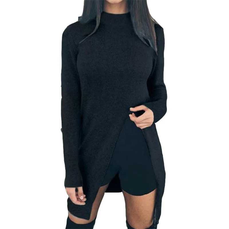 

Women Winter Autumn Sweater Shirts Knitted Long Sleeve Top Pullovers Sexy Split Casual Knitwear Women's Clothing Fashion GV148