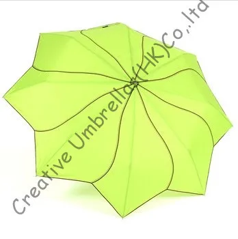 

Manual Lotus leaves umbrellas,100%sunscreen,190T pongee,three fold,woman parasol,rotated black embroidery piping,windmill shape