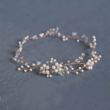 Moda Floral de Oro Accesorios de La Boda Joyería nupcial accesorios para el cabello Hechos A Mano Pelo de La Perla Venda de Las Mujeres Casco