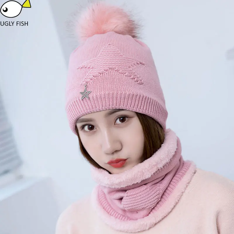 

winter hat pompom hat beanie winter hats for women winter cap with scarf gorros mujer invierno winter set hat scarf