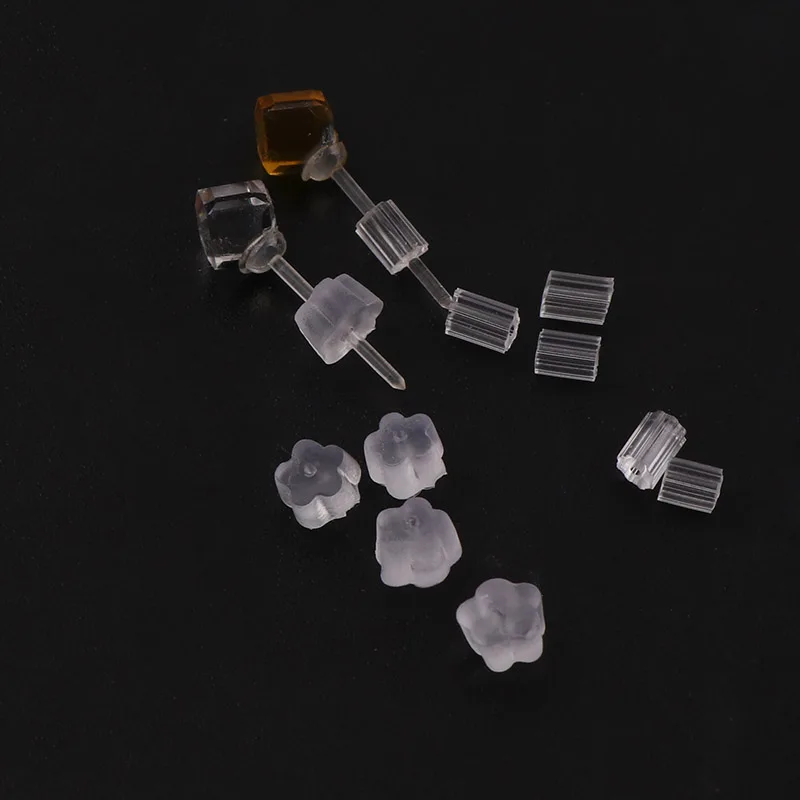 Прозрачные прямые и цветочные задние вилки для сережек гвоздиков|jewelry findings|rubber