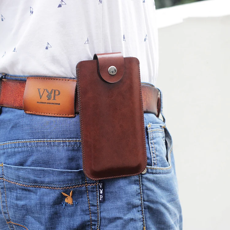 Hanging neck belt waistband phone Universal holster Straight leather case retro pouch for Iphone XS MAX XR | Мобильные телефоны и