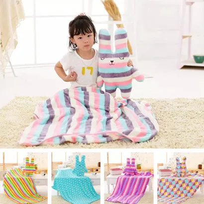 

plush toy stuffed doll cute cartoon animal CRAFTHOLIC Ice cream stripe rainbow style rabbit bunny pillow cushion with blanket