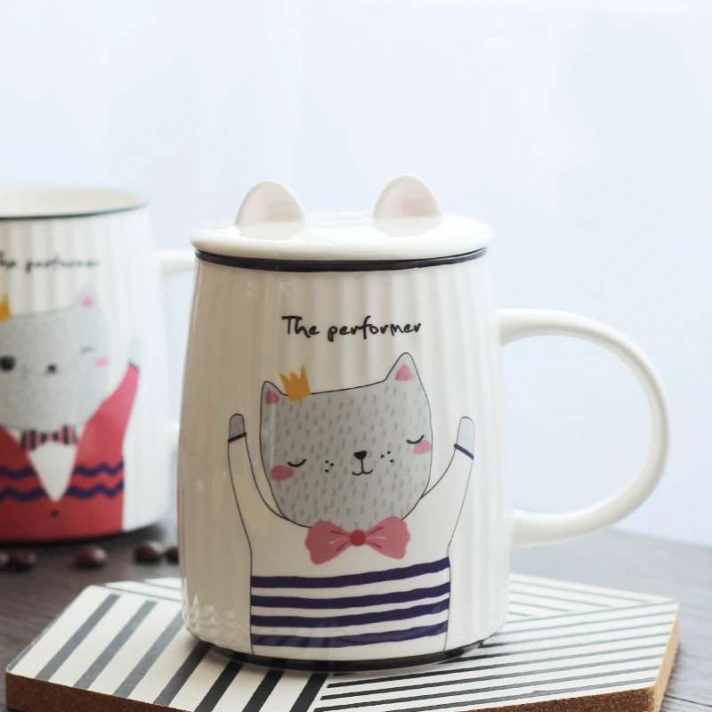 500ML Fashion Cat Coffee Mug Creative Cartoon Milk Breakfast Cup Cover Mug Student Mug Gift Cup 500ML Fashion Cat Coffee Mug Creative Cartoon Milk Breakfast Cup Cover Mug Student Mug Gift Cup