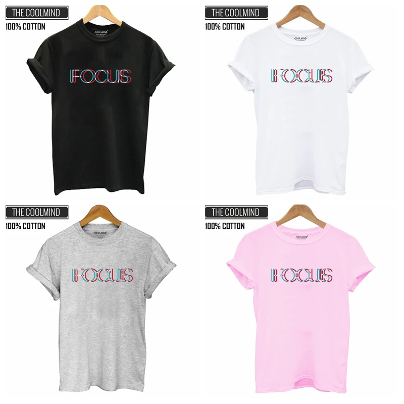 COOLMIND QI0231B 100% القطن قصيرة الأكمام التركيز طباعة النساء تي شيرت عارضة س الرقبة فضفاضة المرأة تي شيرت الصيف التي شيرت المحملة