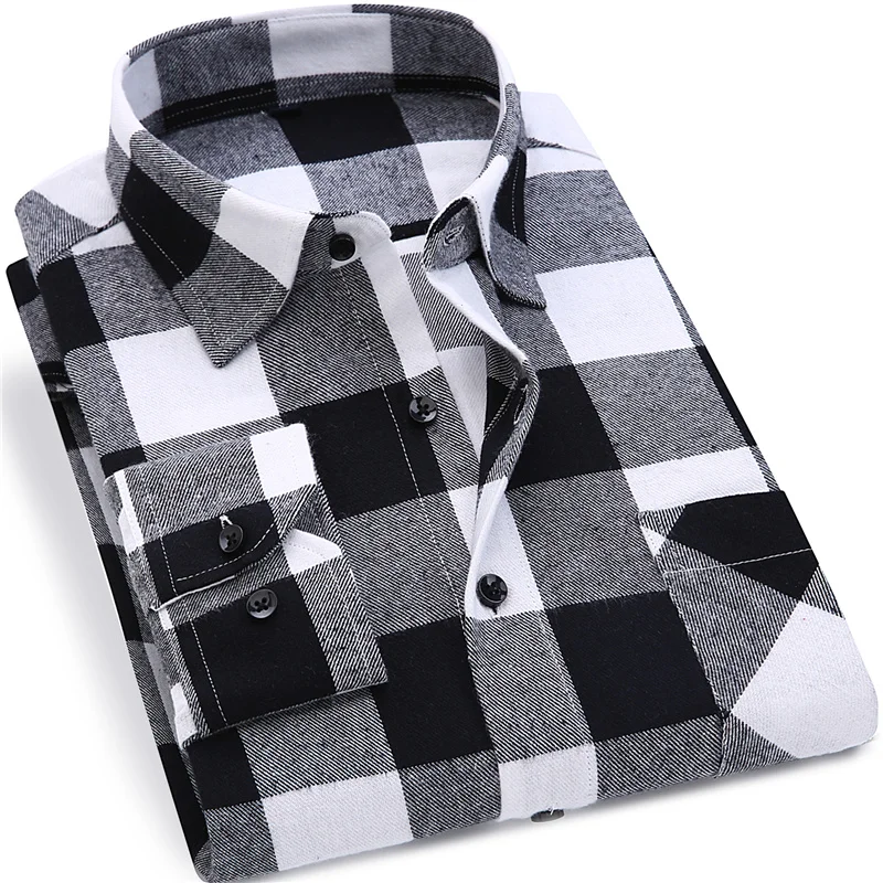 New Plaid Flannel Mens Shirts Long Sleeve Social Masculino Brand Male Shirts