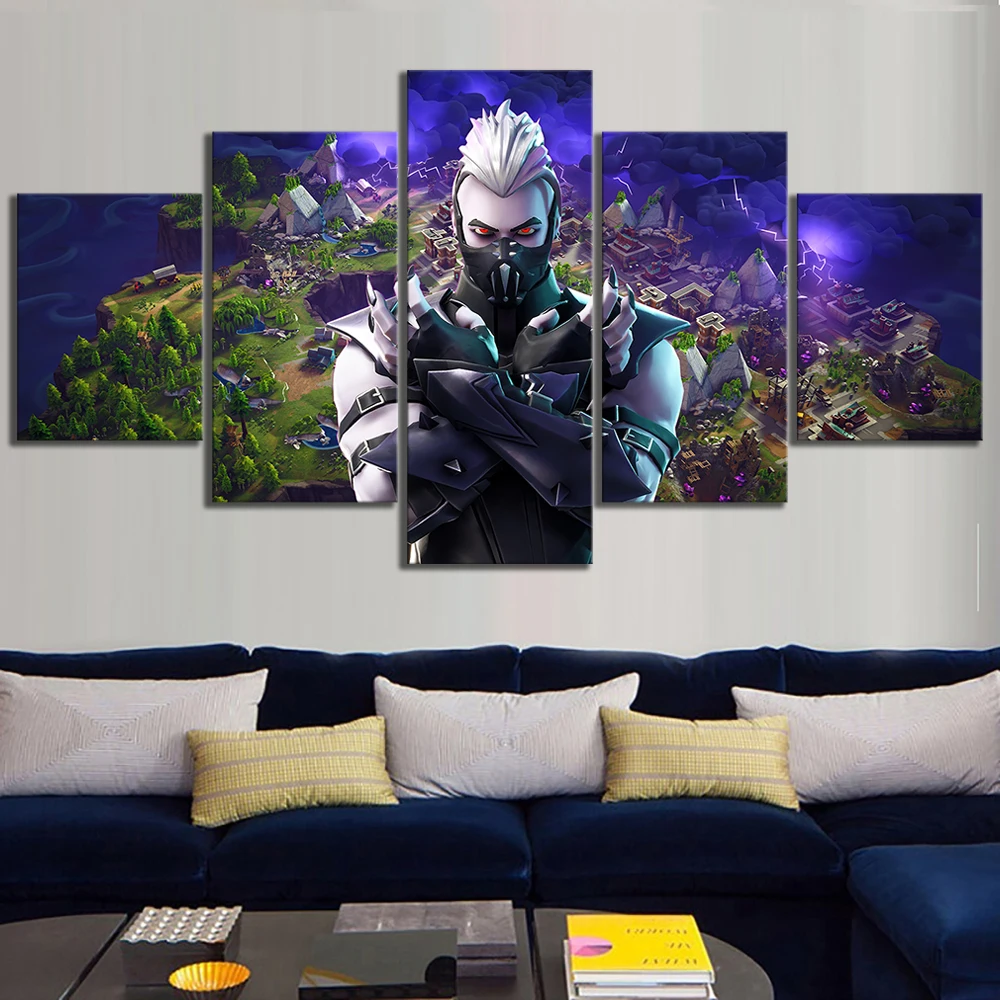 

5 Piece Fortnight Battle Royale Map Video Game Poster Fort Pictures Landscape Wall Art for Living Room Decor Canvas Wholesale