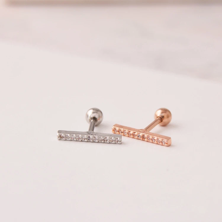 

Newest stainless steel silver rose gold 16gauge zircon bar tragus/helix/conch/cartilage earring piercing jewelry