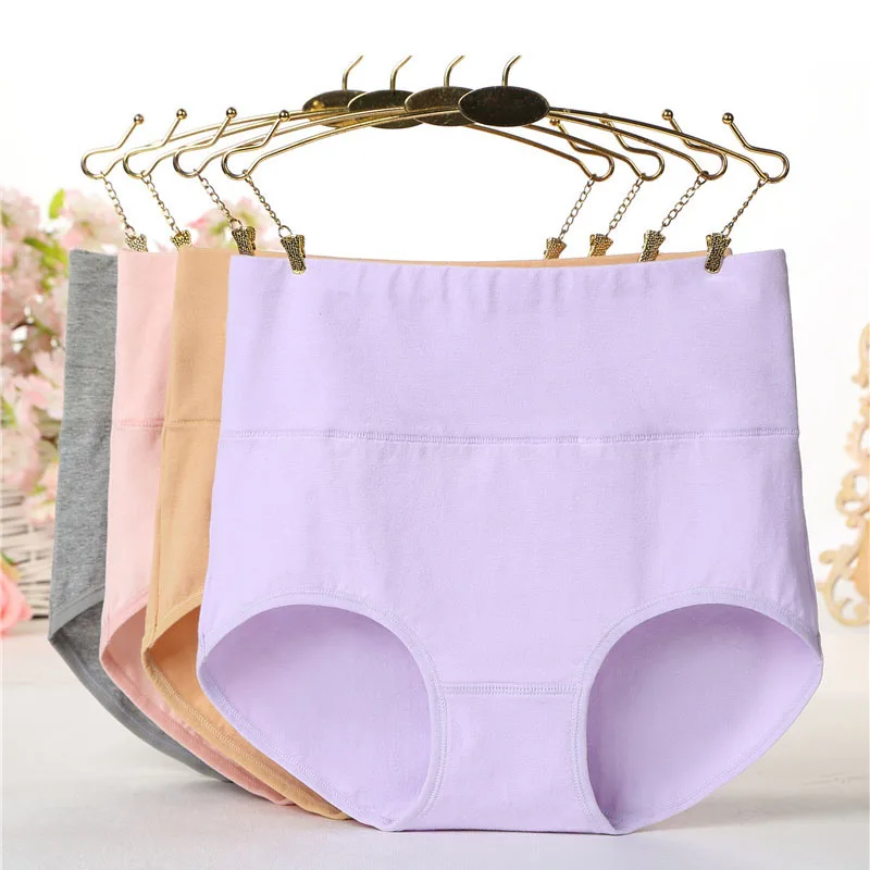 Women's Cotton Panties High Waist Tummy Control Solid Color Cotton Briefs Panties for Women