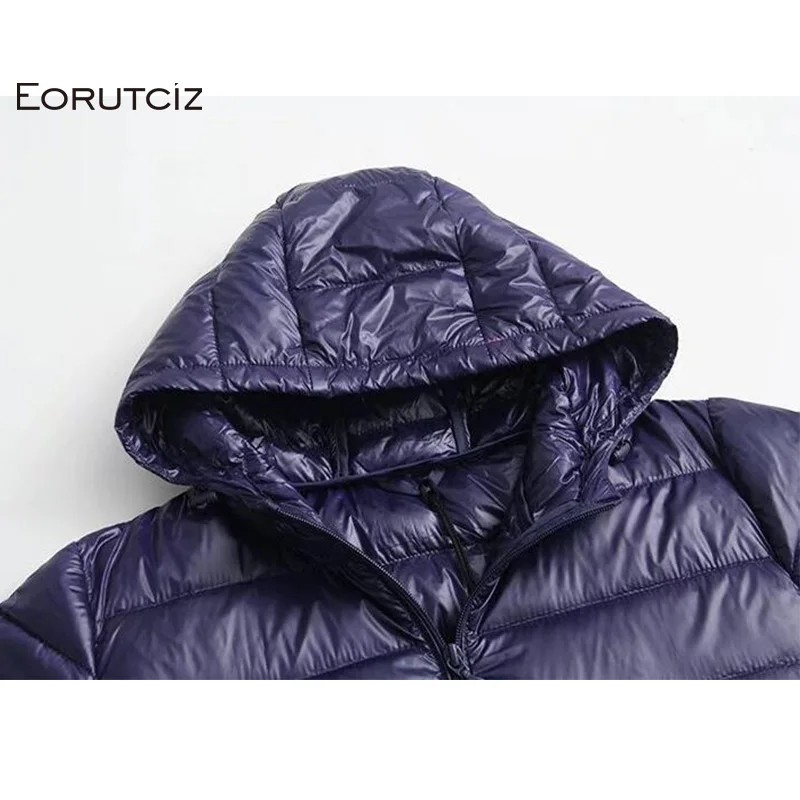 EORUTCIZ, зимнее длинное женское пальто, большие размеры 7XL, ультра-светильник, куртка с капюшоном, винтажное теплое Черное Осеннее пуховое пальто LM143
