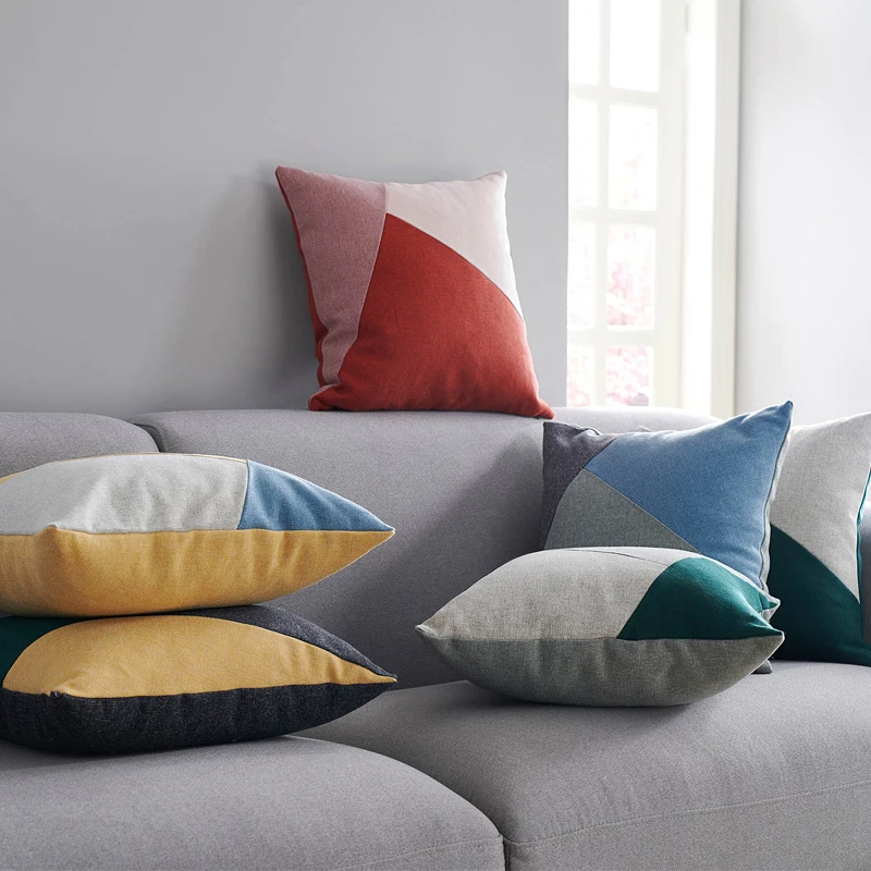 Tanie Geometria Patchwork kolor poszewka Nordic styl litego kolorowa poduszka pokrywy skrzynka Sofa dekoracja domowa na krzesło bez farszu