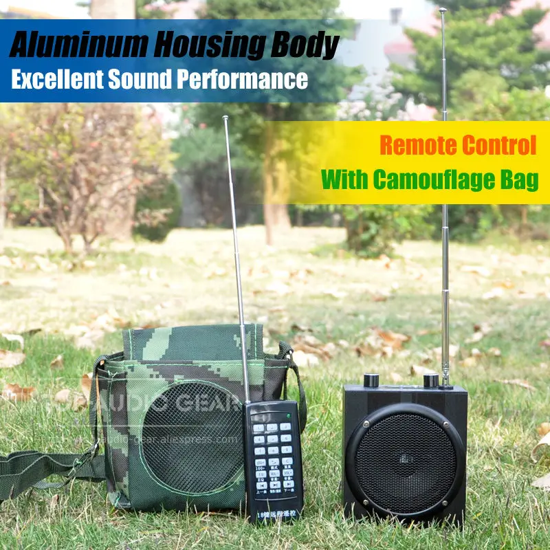 High Quality Camouflage Bag Outdoor 800m Remote Control Aluminum Bird Caller Hunting Decoy Voice Amplifier Song Player Speaker |