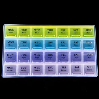 

4 Row 28 Squares 7 Days Tablet Pill Drug Box Holder Medicine Storage Weekly Organizer Container Case Dispenser Health Care
