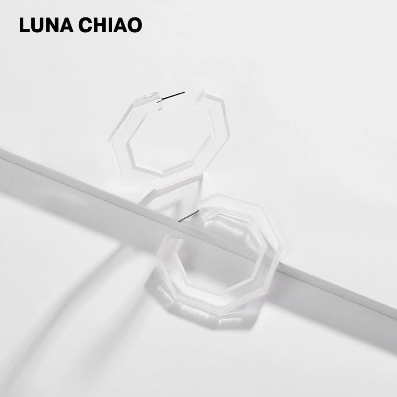 LUNA CHIAO, модные ювелирные изделия, Шестигранная форма, акриловые серьги-кольца, весна-лето, прозрачные полимерные серьги для женщин