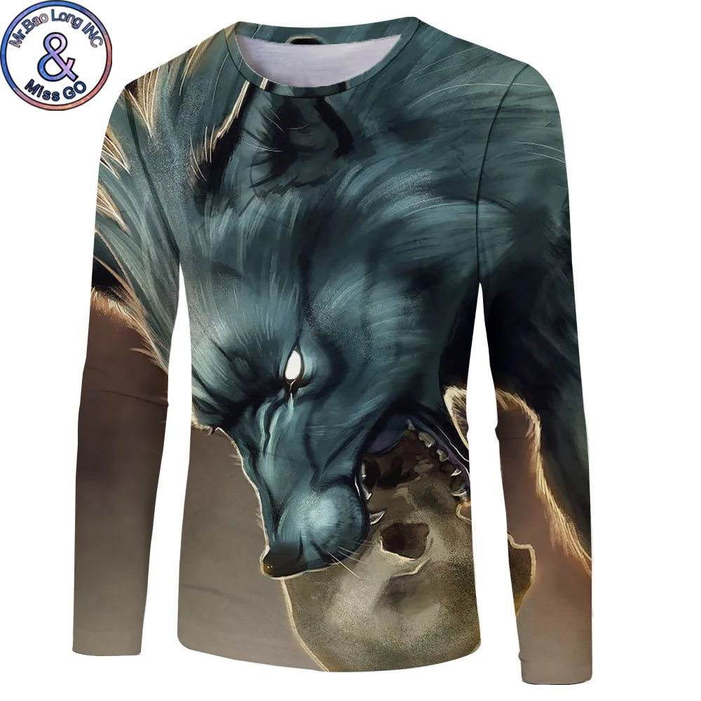 Funny Wolf Skull T Shirt Men Women 2018 Brand 3D T Shirts Mens Long