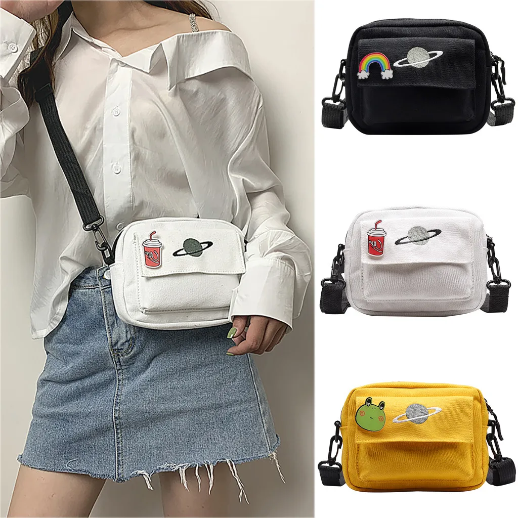 

Women Canvas Bag Hong Kong Style Harajuku Style Contrast Color Small Bag Korean Style Casual Messenger Shoulder Bags #YJP