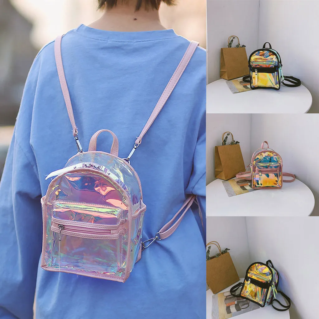 2019 New Fashion Girl Clear Transparent See Through PVC Mini Backpack School Book Bag Laser ...