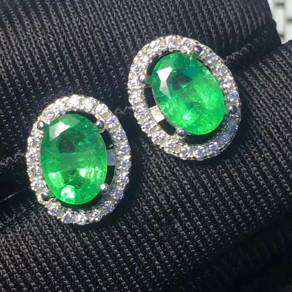

Earring Natural emerald earring Free shipping Real original emerald 925 sterling silver 5*7mm 2pcs
