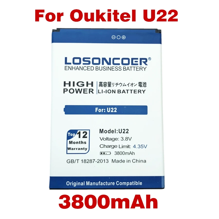 LOSONCOER 3800mAh For Oukitel U22 Mobile Phone Battery-in