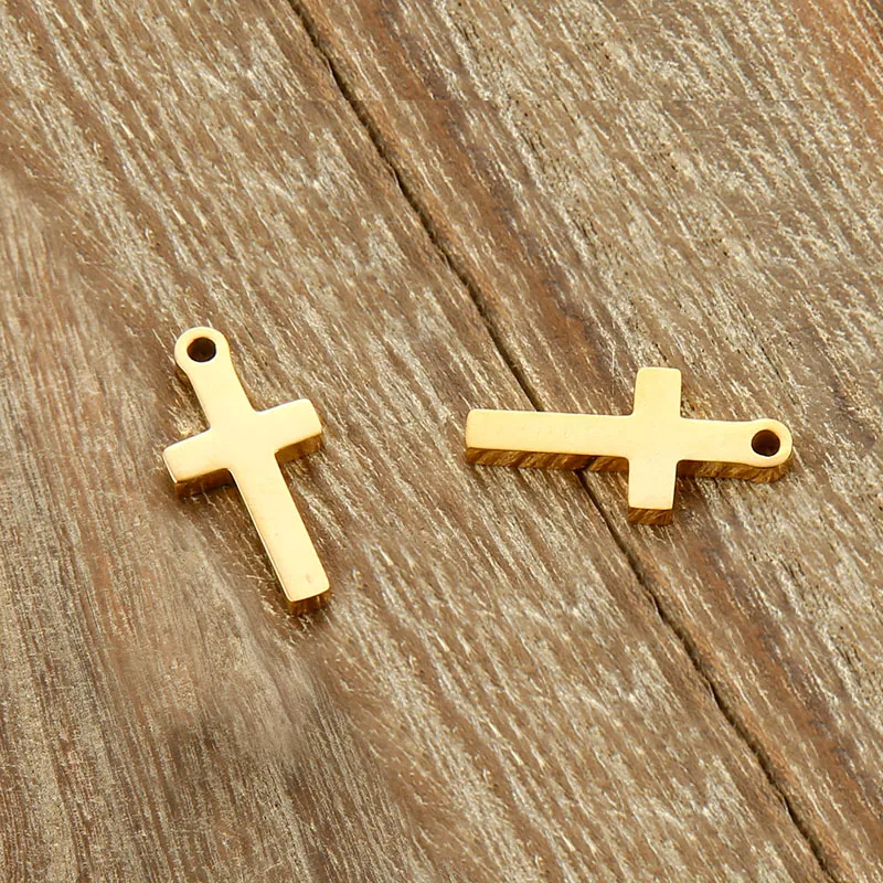 50PCS/lot Catholic Christ Small Gold Silver Color Small Cross Stainless Steel Charms Pendants Religious DIY Jewelry Accessories