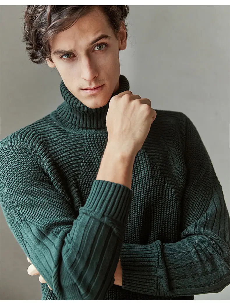 Winter Men Turtleneck Sweater Pullovers Winter Thick High-Neck Male Sweater Jumpers Cotton Man knitwear Autumn 2019 Fashion New 07