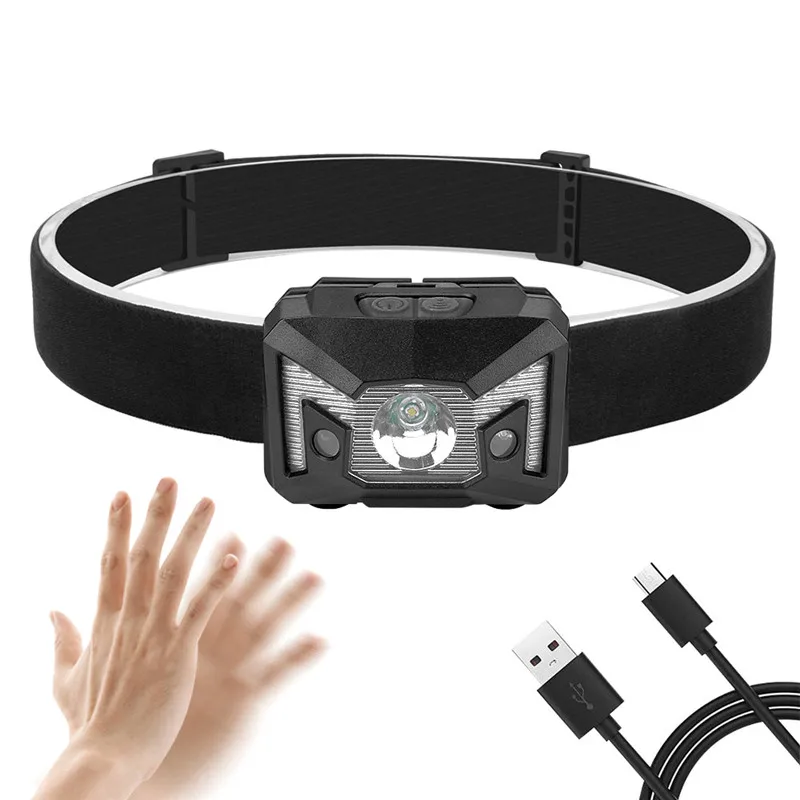 

SANYI XPE LED Headlight Flashlight 5 Modes Head Lamp USB Built-in Battery Headlamp Press Switch and Sensory Switch Torch