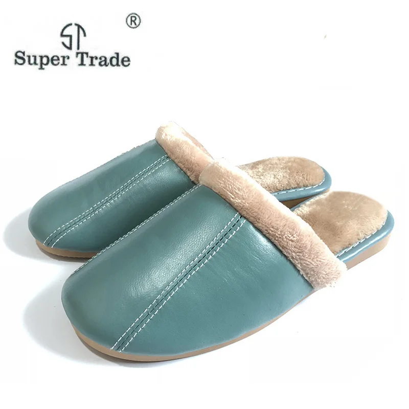 ST SUPER TRADE/зимние женские кожаные тапочки домашняя обувь из овечьей кожи теплые