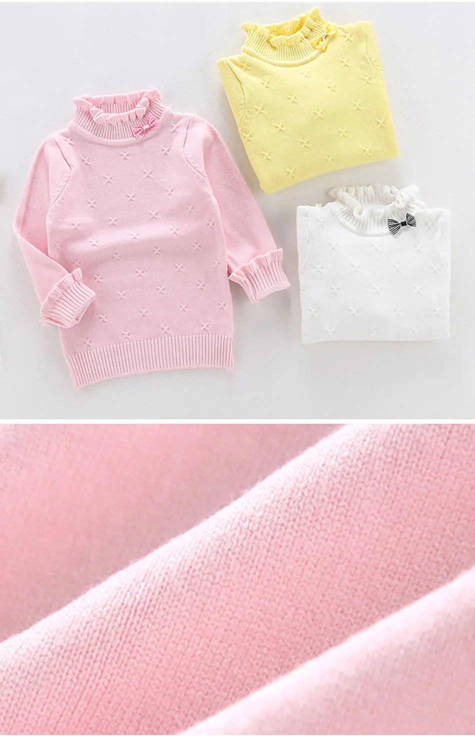 Sweet Cute Female Baby Knit Sweater Solid Color Children's Thin Sweater Lace Collar Bow Children's Sweater