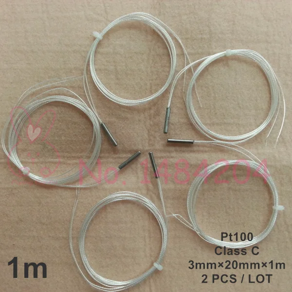 2x PT100 Платиновое сопротивление 3 мм* 20 мм RTD датчик мини Температурный Зонд-40~ 400 градусов с 1 м 2 м 5 м высокотемпературный провод - Цвет: 1m