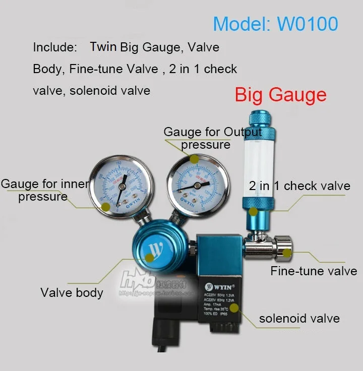 Аквариум CO2 регулятор с обратным клапаном счетчик пузырьков Магнитный Соленоидный клапан - Цвет: W0100