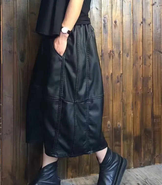 

2017 female autumn and winter original high quality show thin PU lantern loose thick warm bud skirt