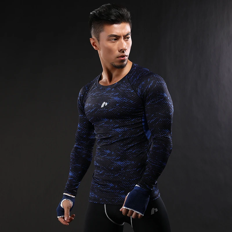 2017 Newest fitness men long sleeve exercise Casual camouflage t shirt